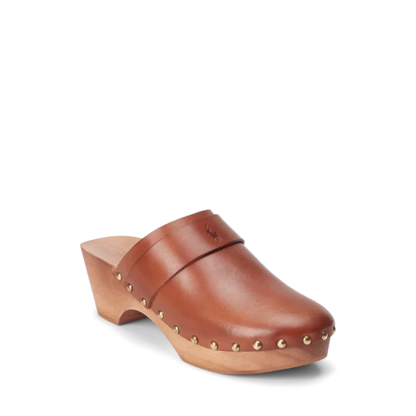Studded Burnished Leather Clog